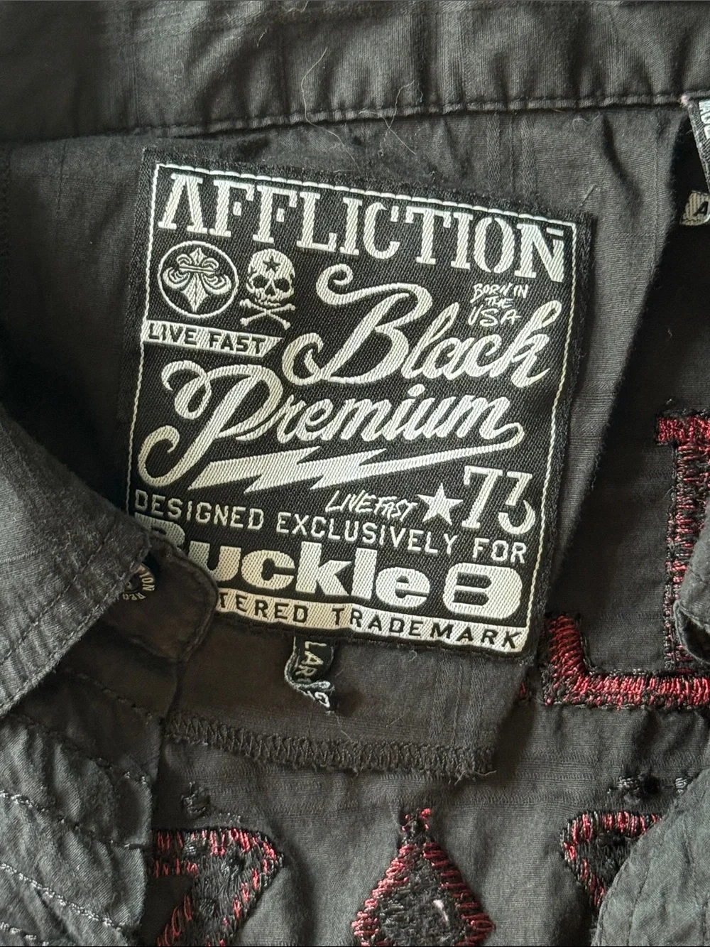 Affliction Black Shirt with Red Embroidered Back Logo - Picture 2 of 7